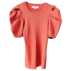 Flying Tomato Rust Metallic Ribbed Puff Sleeve Top Crewneck ISW4992 Womens Large